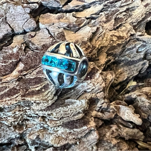 New Chamilia Indicolite Swarovski Crystals Charm Blaze Silver Bead Openwork - Picture 6 of 7